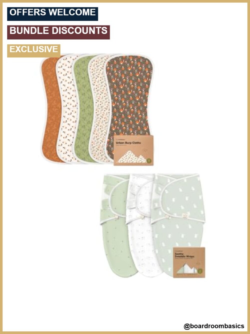 KeaBabies 5-Pack Burp Cloths & 3-Pack Swaddle Sleep Sacks GOTS Cotton